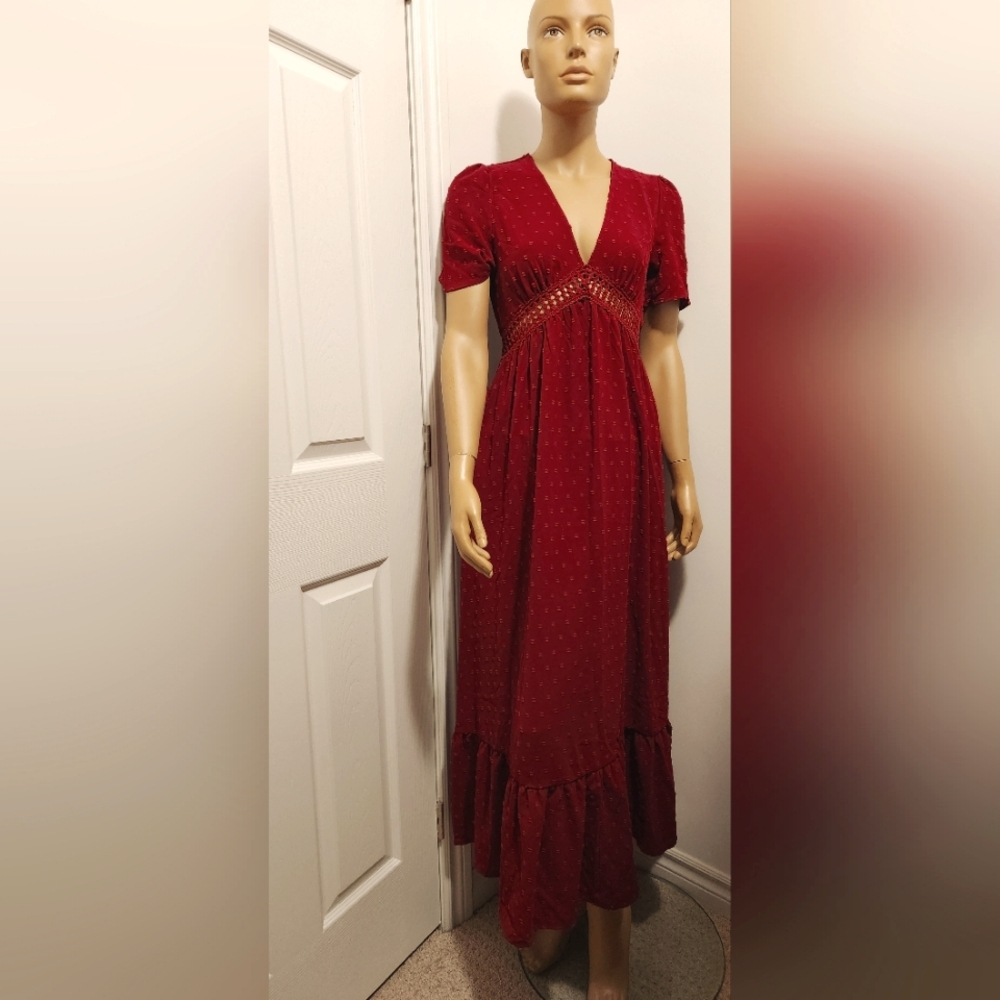 Styleword Burgundy Dark Red Maxi Dress Short Sleeve Sz S